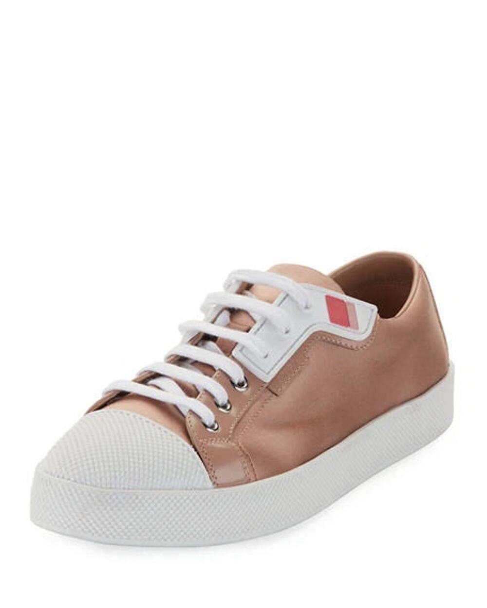 NWOT Prada Linea Rossa Satin Low Top Tennis Sneakers Champagne Women's EU 39
